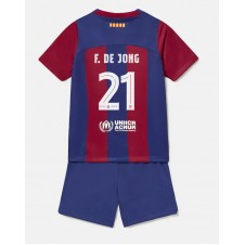 Barcelona Frenkie de Jong #21 Hemmaställ Barn 2023-24 Korta ärmar (+ Korta byxor)